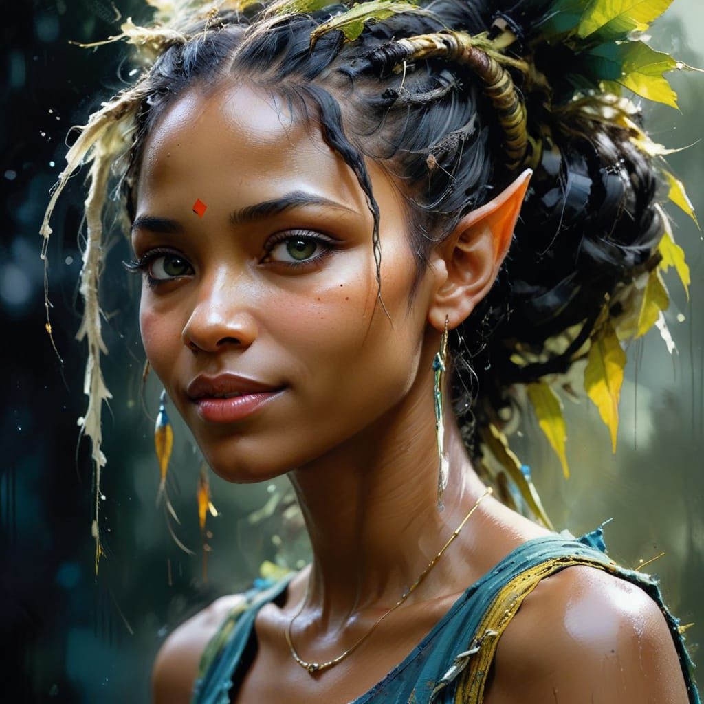 Ethereal Watercolor Portrait of a Shy Elf Woman