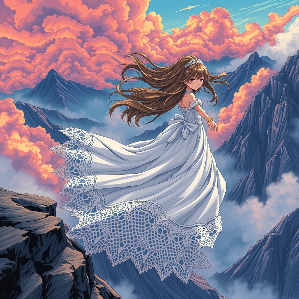 Young Girl Falls from Cliffside in Vibrant Anime-Inspired Ar...