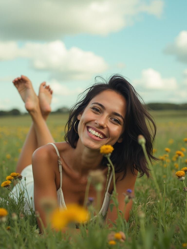 A Charming Australian Woman in a Lush Green Field
