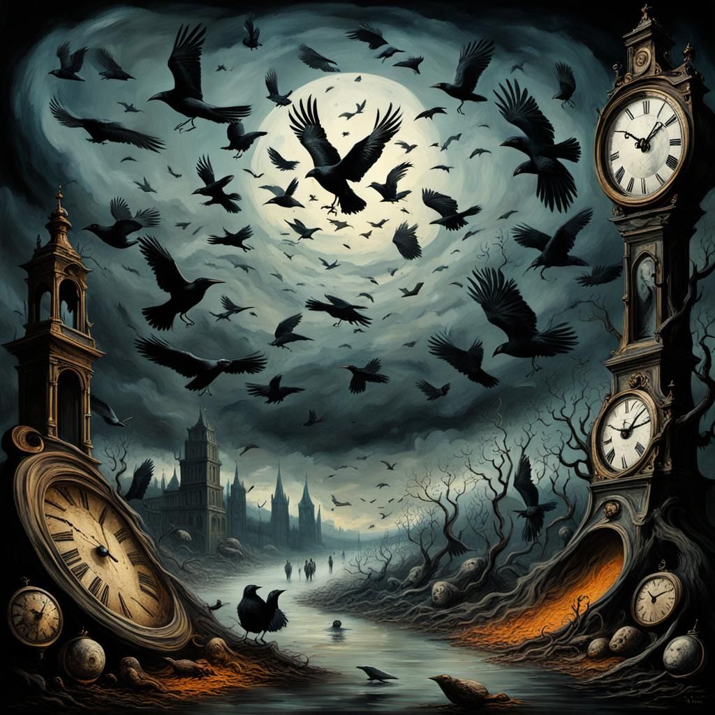 Surreal Time Vortex in Horror Art Style