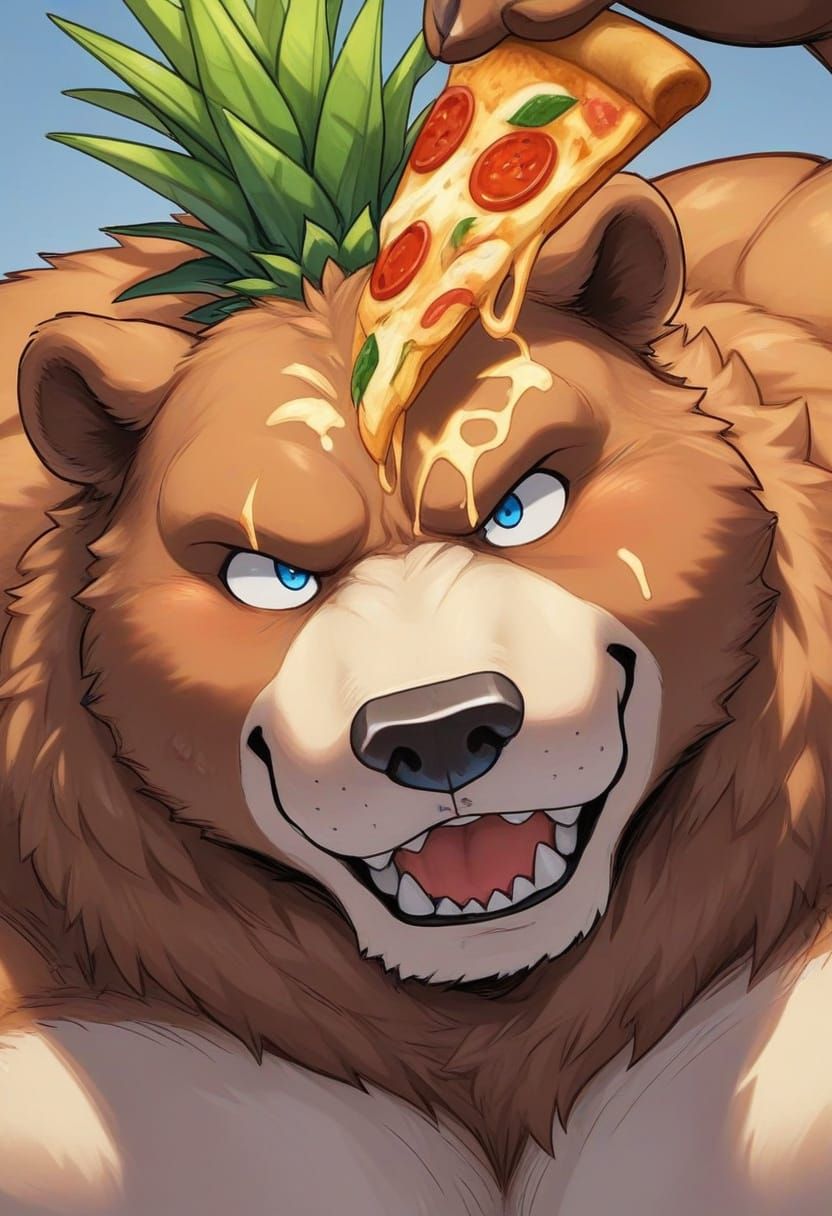 Obese Bear Offering Pizza Portrait