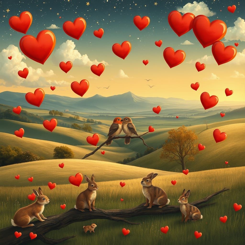 Whimsical Countryside Dreamscape Under Starry Night Sky