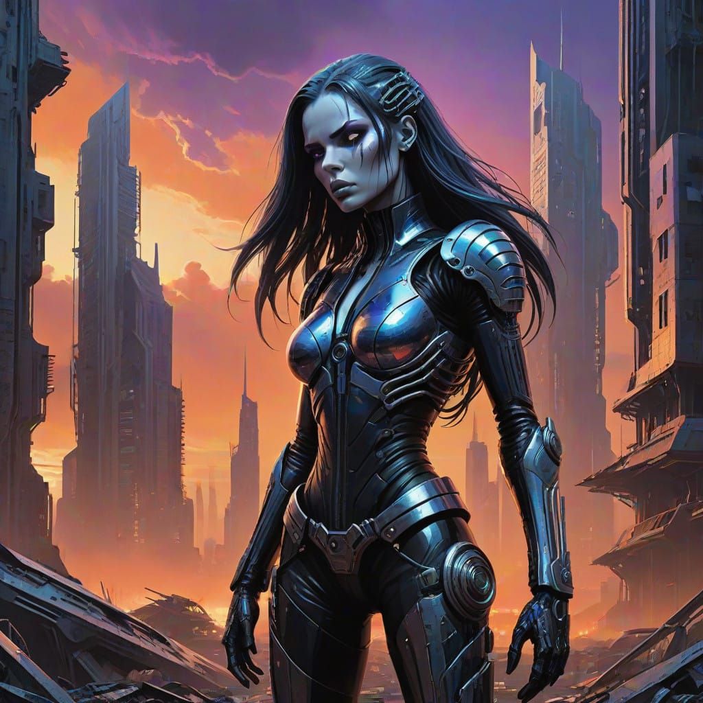 Cyborg Goddess in Dystopian Ruins