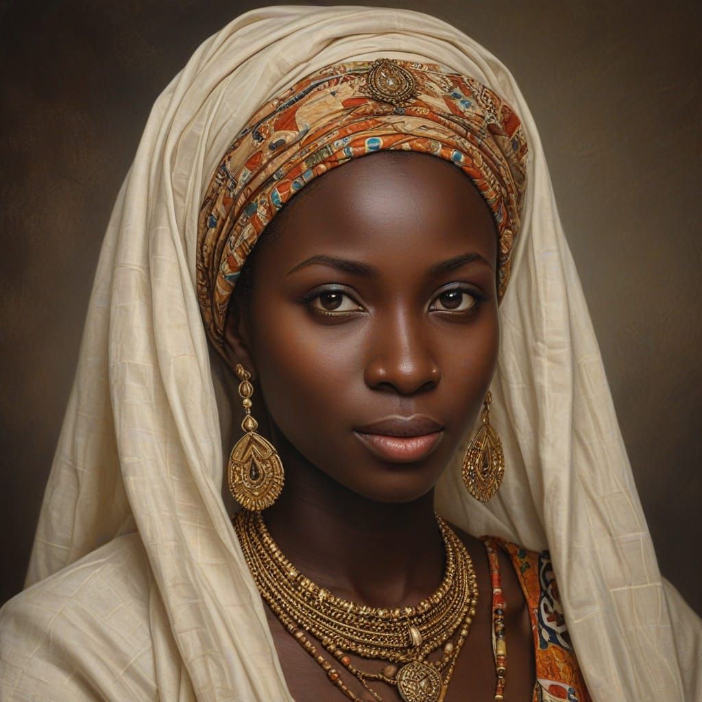 Senegalese Woman Portrait in Rubens Oil Painting Style