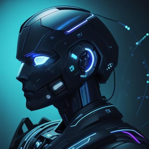 Neon Noir Android Face with Glowing Circuits