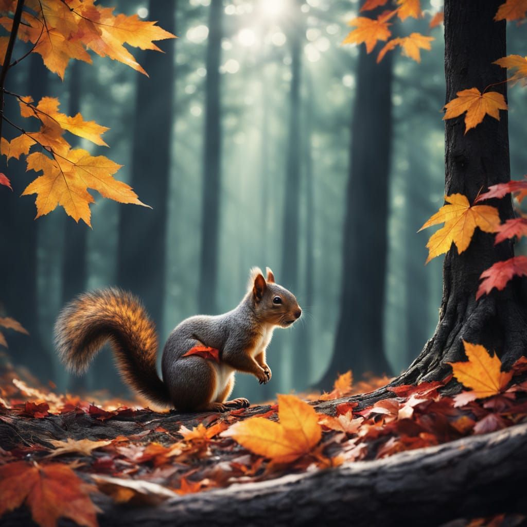 Autumn Forest Squirrel in Vibrant Colors