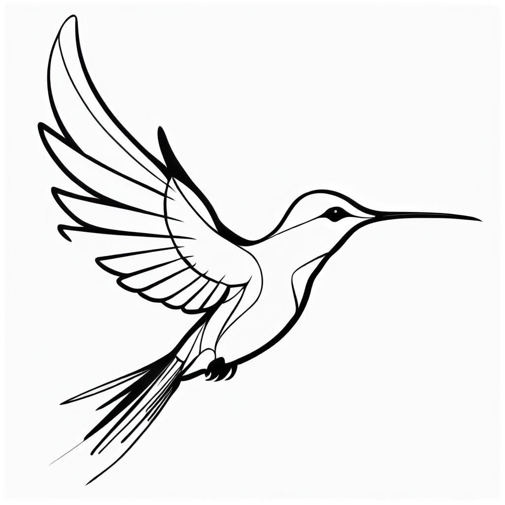 Minimalist Hummingbird Line Art Silhouette