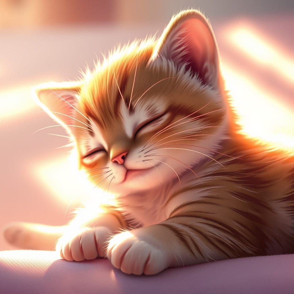 Surreal Anime Kitten in Serene Slumber