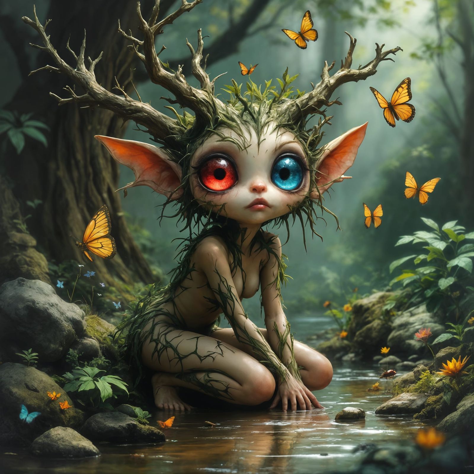 Fey Woodland Maiden in Dreamlike Rainforest