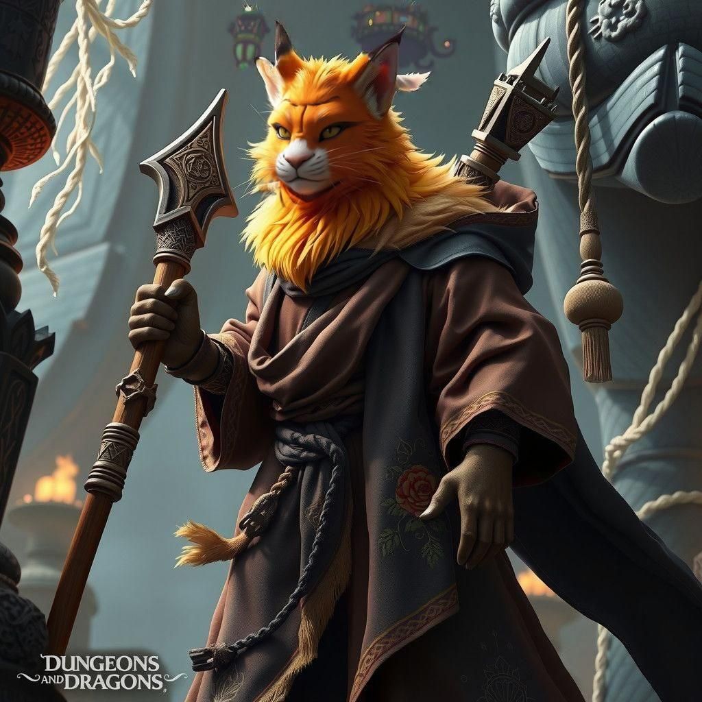 Tabaxi Monk with Bowstaff in Anime Style