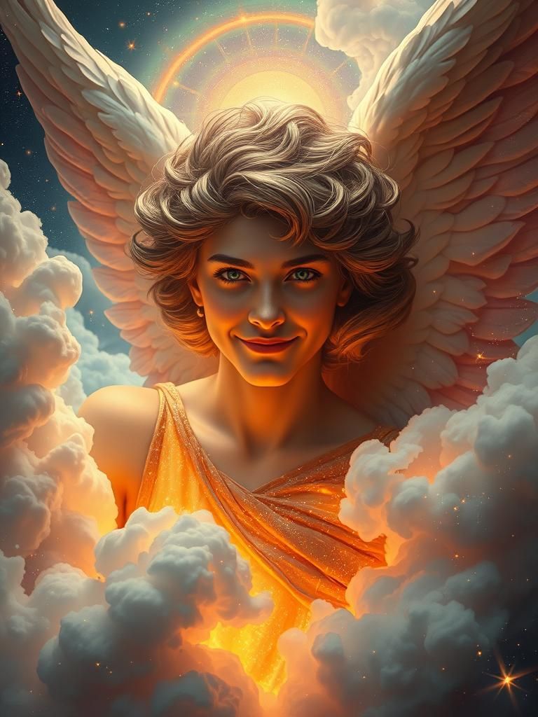 Smirking Angel in Surrealist Dreamscape
