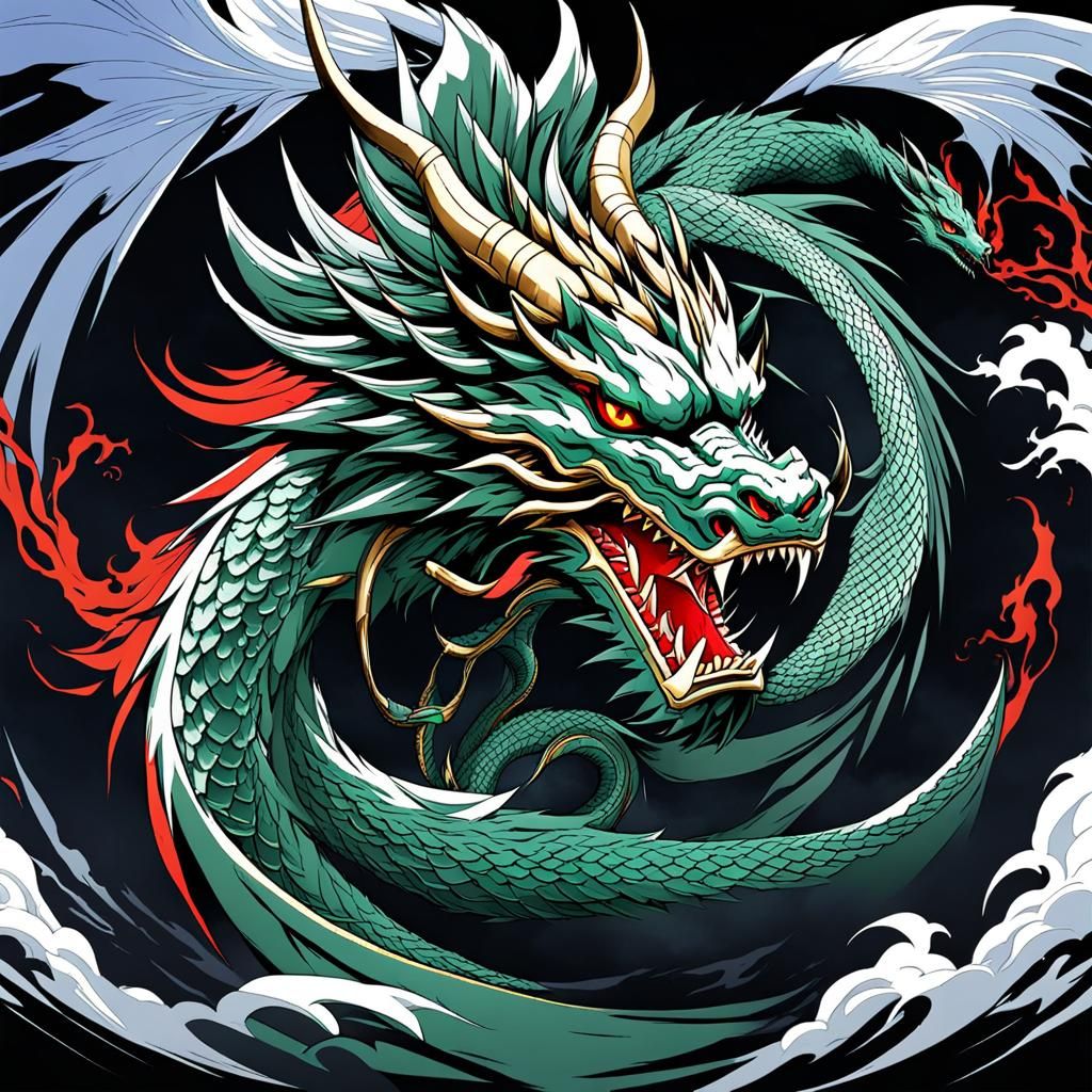 Japanese Dragon Demon in Shin Megami Tensei Style
