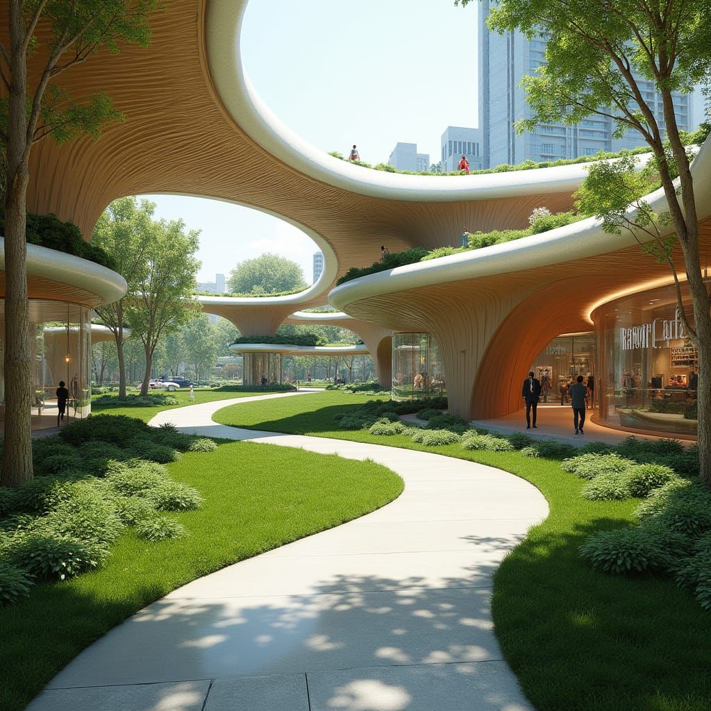 Futuristic Bionic Garden with Modern Architecture