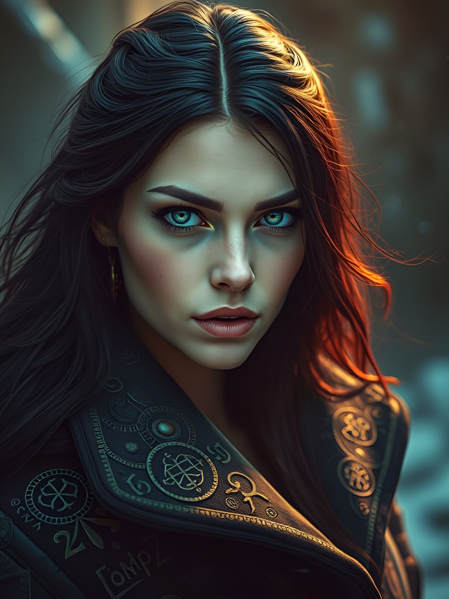 Ethereal Woman Wears Enchanted Coat in Neon Realism