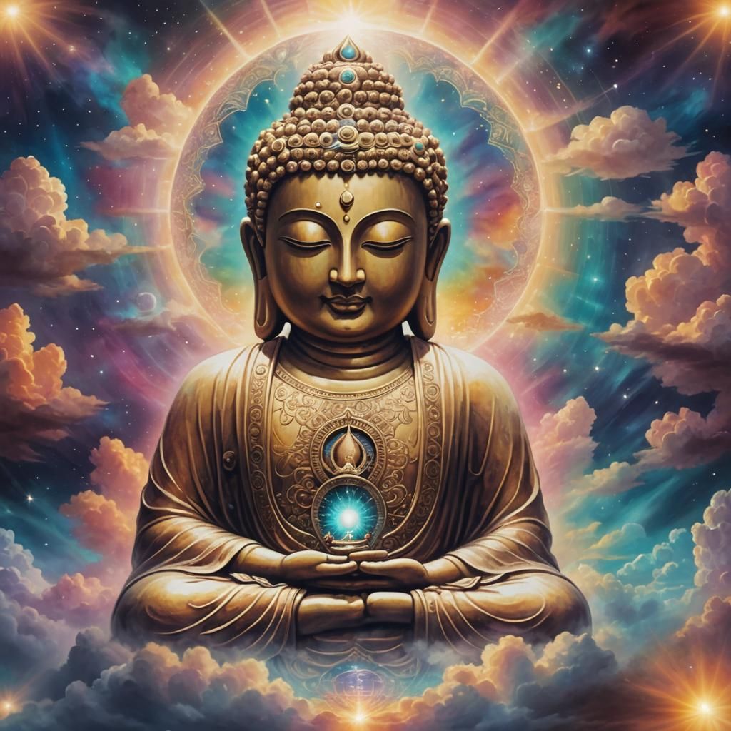 Serene Buddha and Hamsa with Aurora