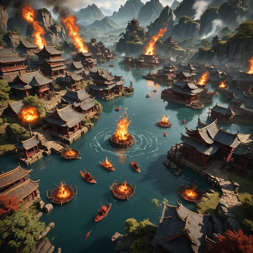 Fire Nation Attacks Water Bender: Detailed Matte Painting