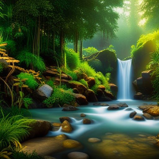 Waterfall Scene with Crystal Clear Water