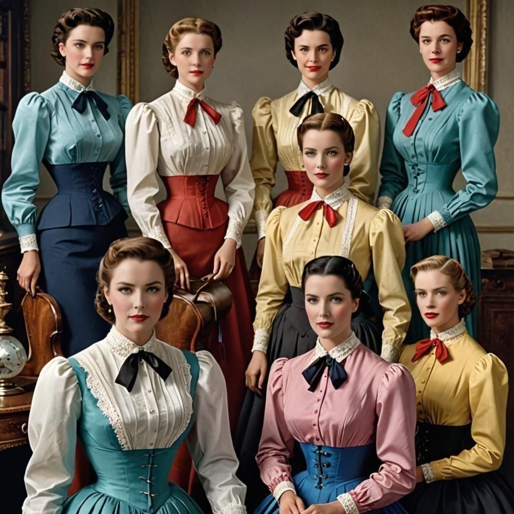 Elegant Women in Formal Wear with Ribbons