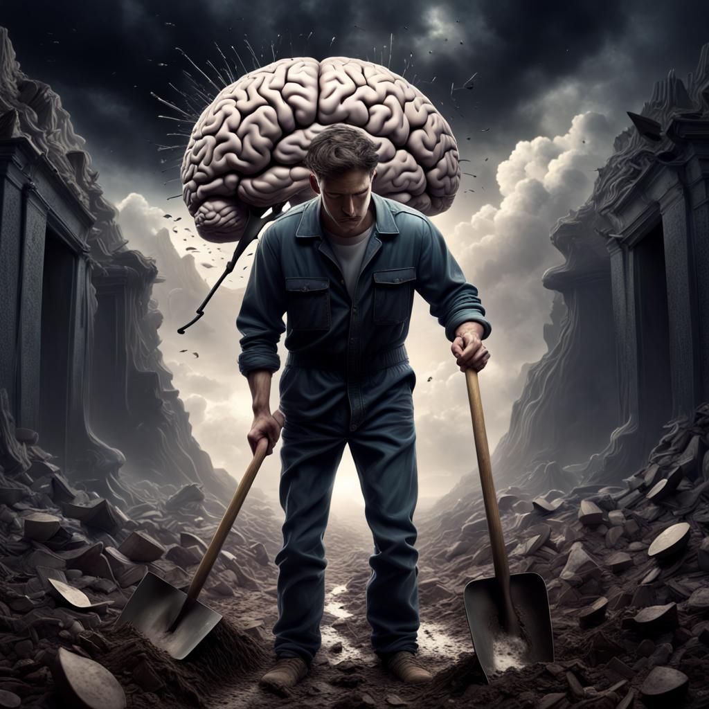 Male Psyche Excavating Brain Memories: Digital Matte Paintin...
