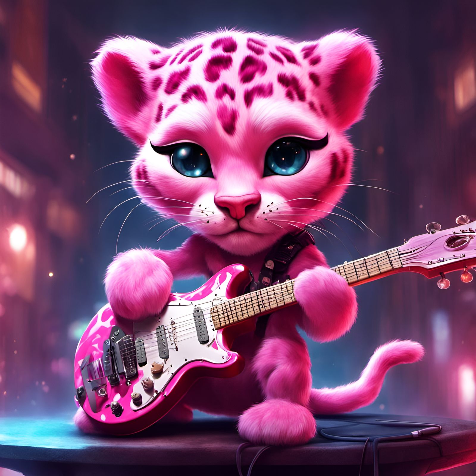 Chibi Pink Panther Guitarist in 3D