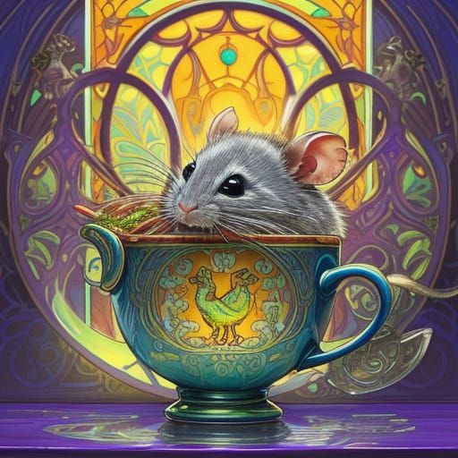 Vibrant Illustration of a Rat Drinking Juice