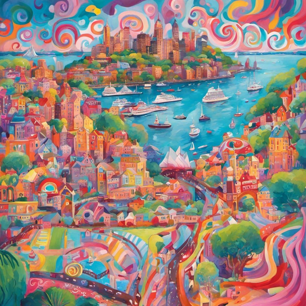 Candy Wonderland: Vibrant Gouache Sydney Harbour
