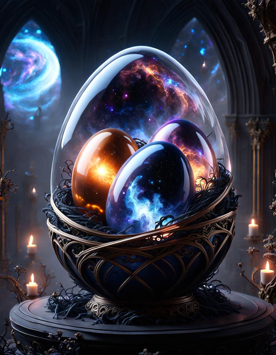 Galaxy Eggs in Gothic Nest: Detailed Matte Painting