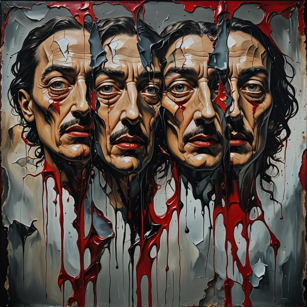 Surreal Distorted Faces Triptych in Modern Living Room