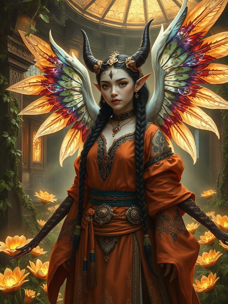 Fantasy Angel in Golden Pointillism Style