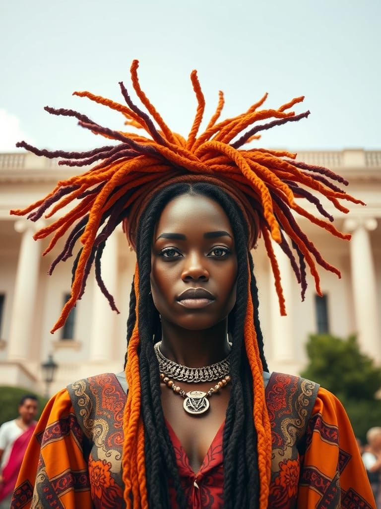 Stately Black Queen with Orange Dreadlocks