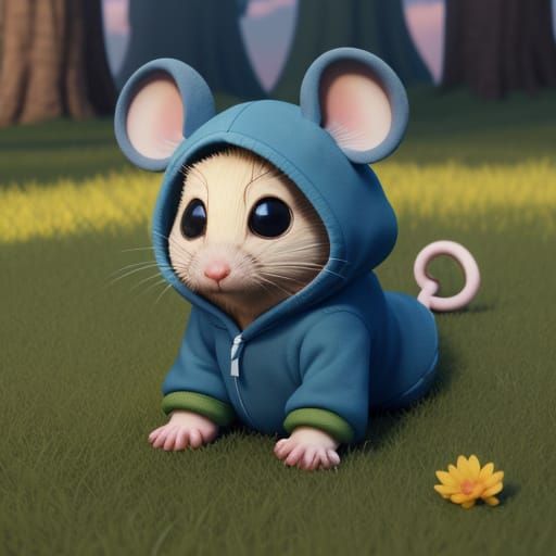 Whimsical Mouse in Vibrant Garden Scene