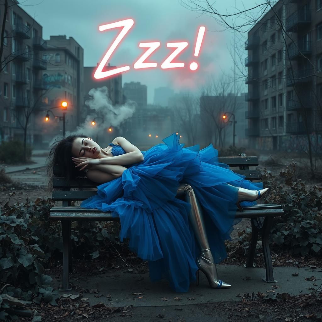 Woman with Prosthetic Leg in Abandoned City