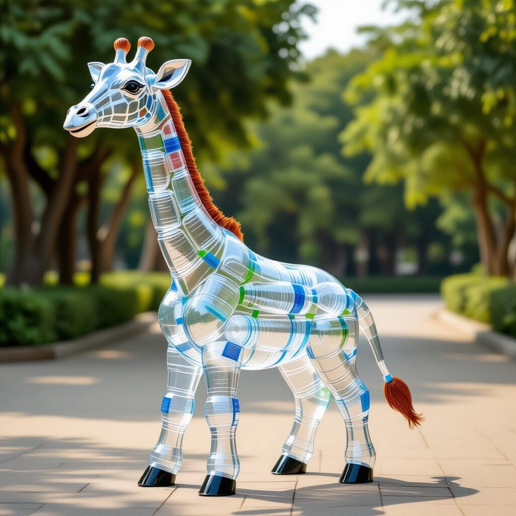 Giraffe Statue Created from Recycled Plastic Bottles