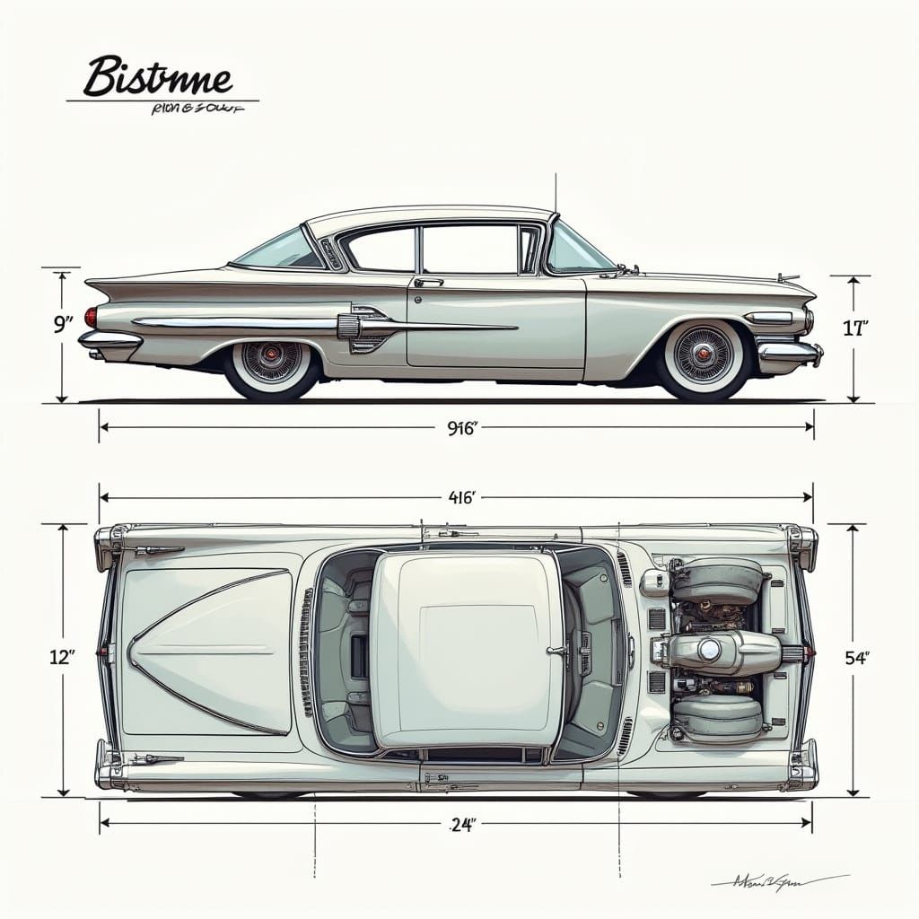 1960 Chevy Biscayne Blueprint Outline: Retro-Futuristic Desi...