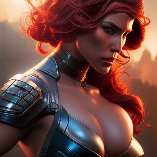 Armored Greek Goddess Portrait in Digital Art Style