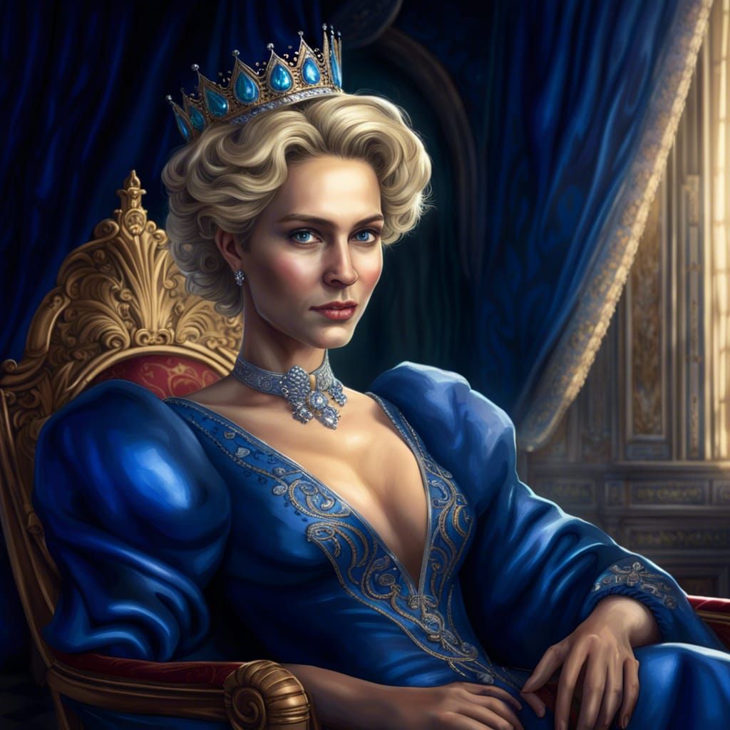 Sensuous Queen with Tiara in Royal Blue Gown