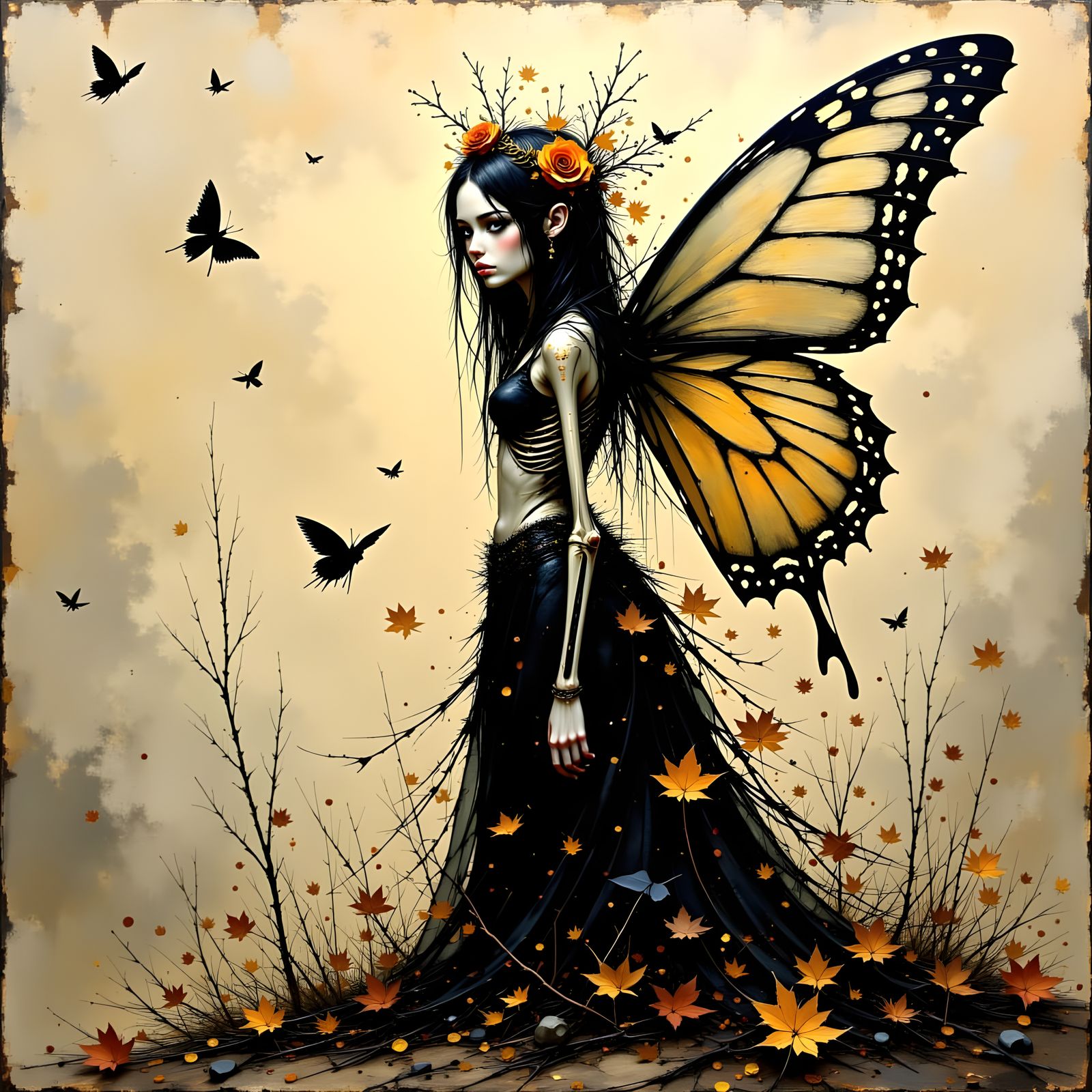 Haunting Skeletal Fairy Queen as Impasto Painting