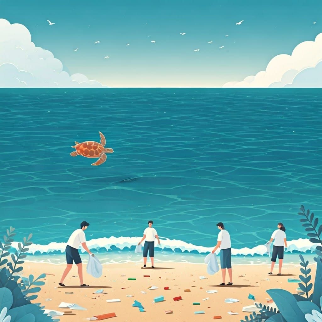 Coastline Cleanup: A Serene Scene of Hope and Transformation