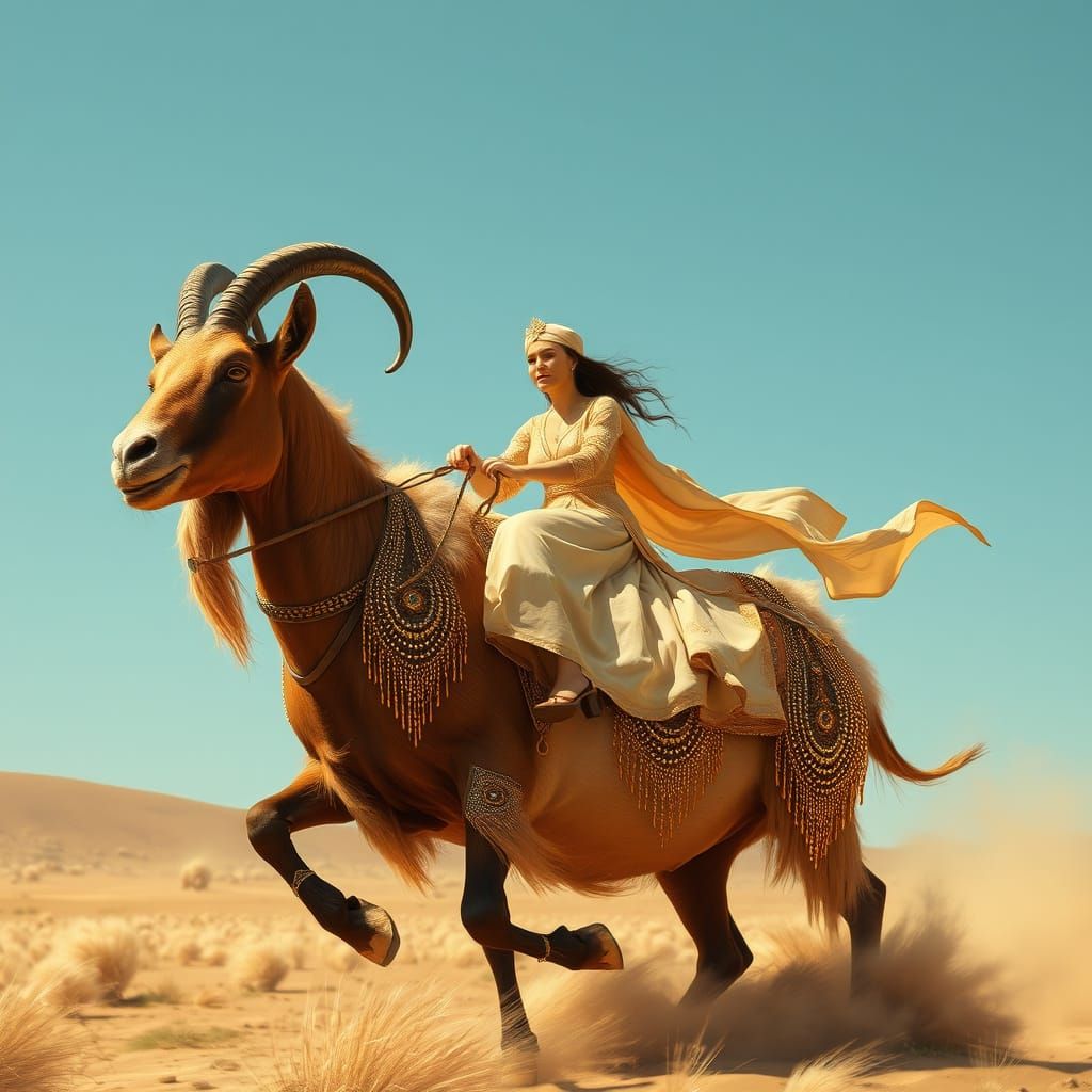 Woman Rides a Glittering Goat