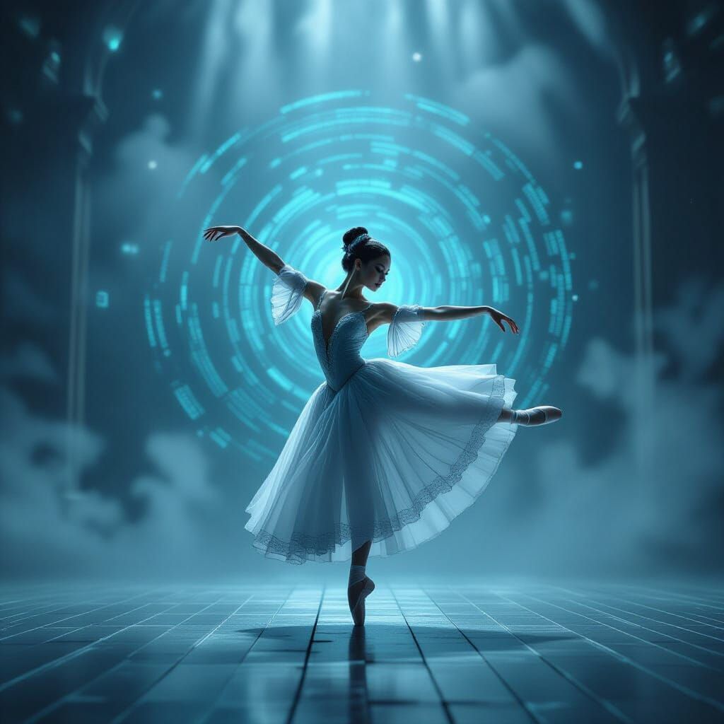 Melancholic Ballerina's Glitch on a Desolate Stage