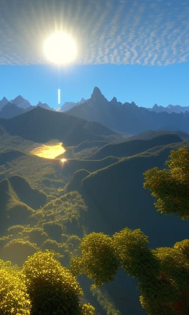 Sunrise over the mountains  pixiv pixel art 8bit depth of field 3ds Max hyperdetailed trending on Artstation Jim Burns J...