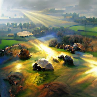 Detailed Aerial Landscape with Volumetric Lighting