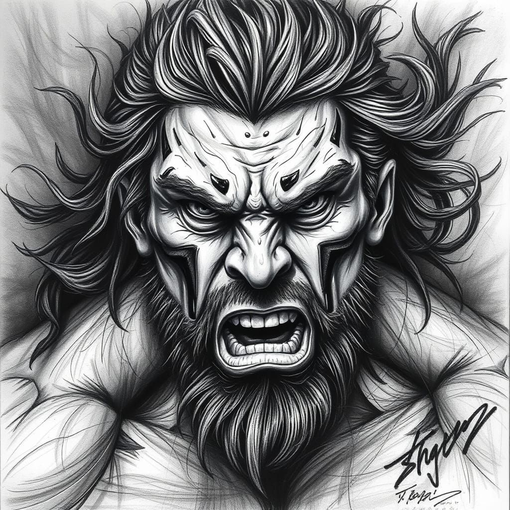 Powerful Figure in Charcoal Drawing Style