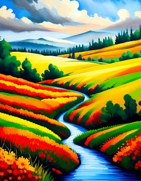 Tranquil Rolling Hills Landscape with Delicate Brushstrokes