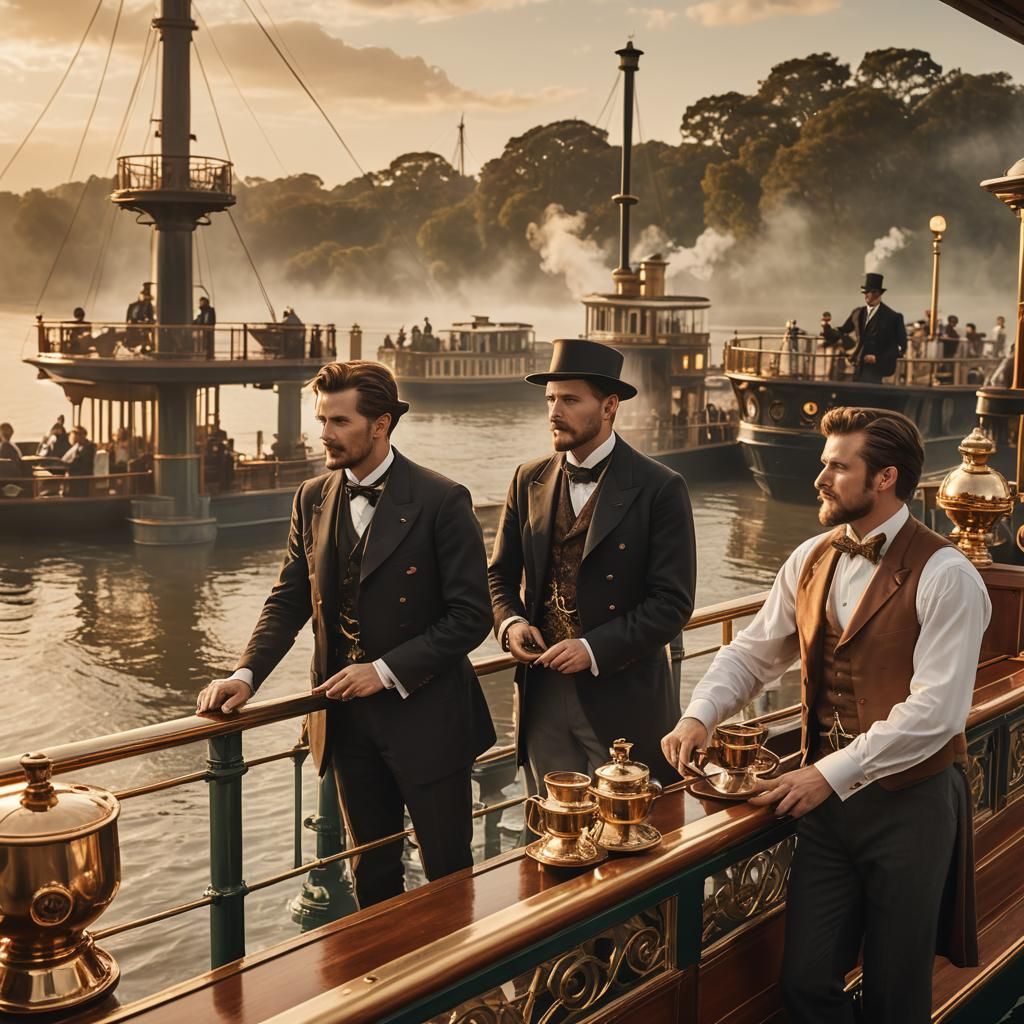 Steampunk Luxury Liner on Serene River