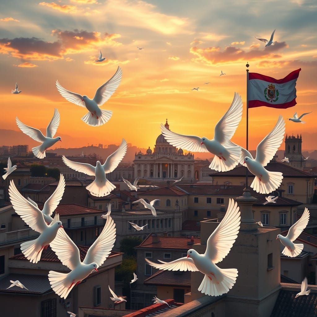 Peaceful Doves Soar Above Historic Damascus in Dreamlike Sun...