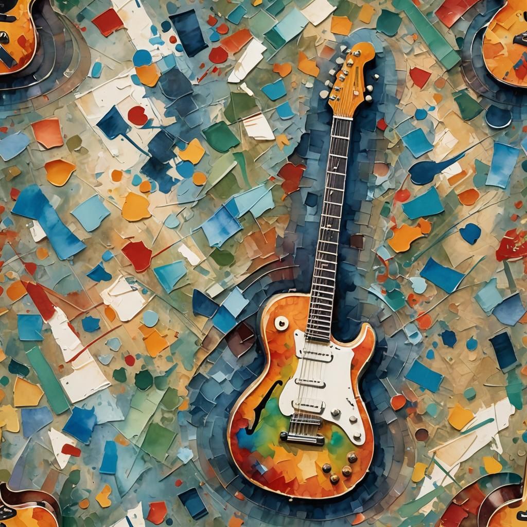 Guitar in Gouache Style Watercolor Painting