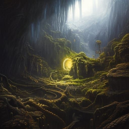 Monster Eyes in Dark Cave Pencil Sketch