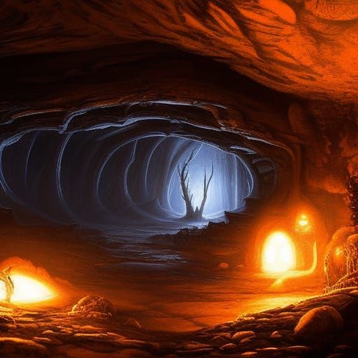 Monster Eyes in Dark Fantasy Cave Sketch