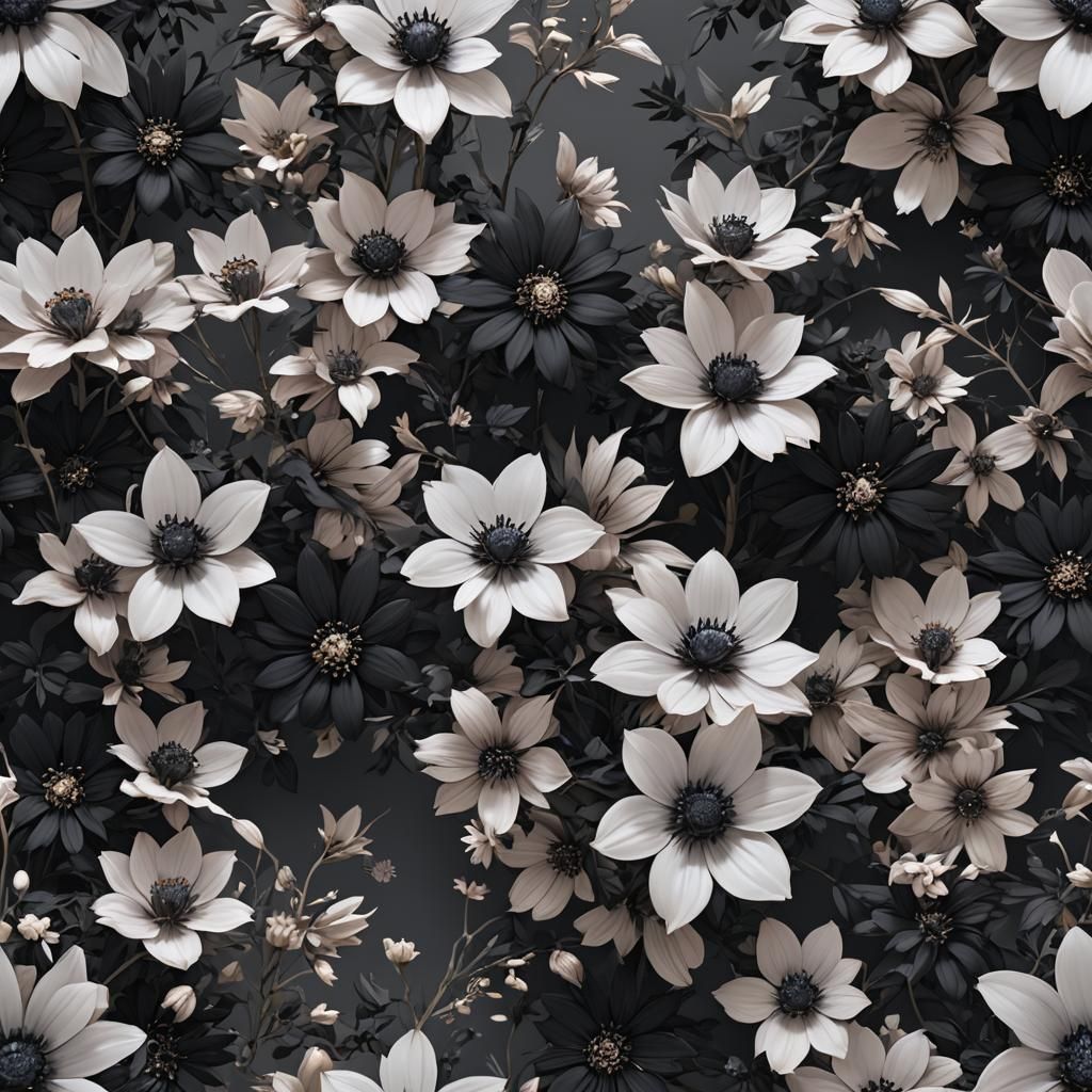 Detailed Black Flowers in 3D Anime Art